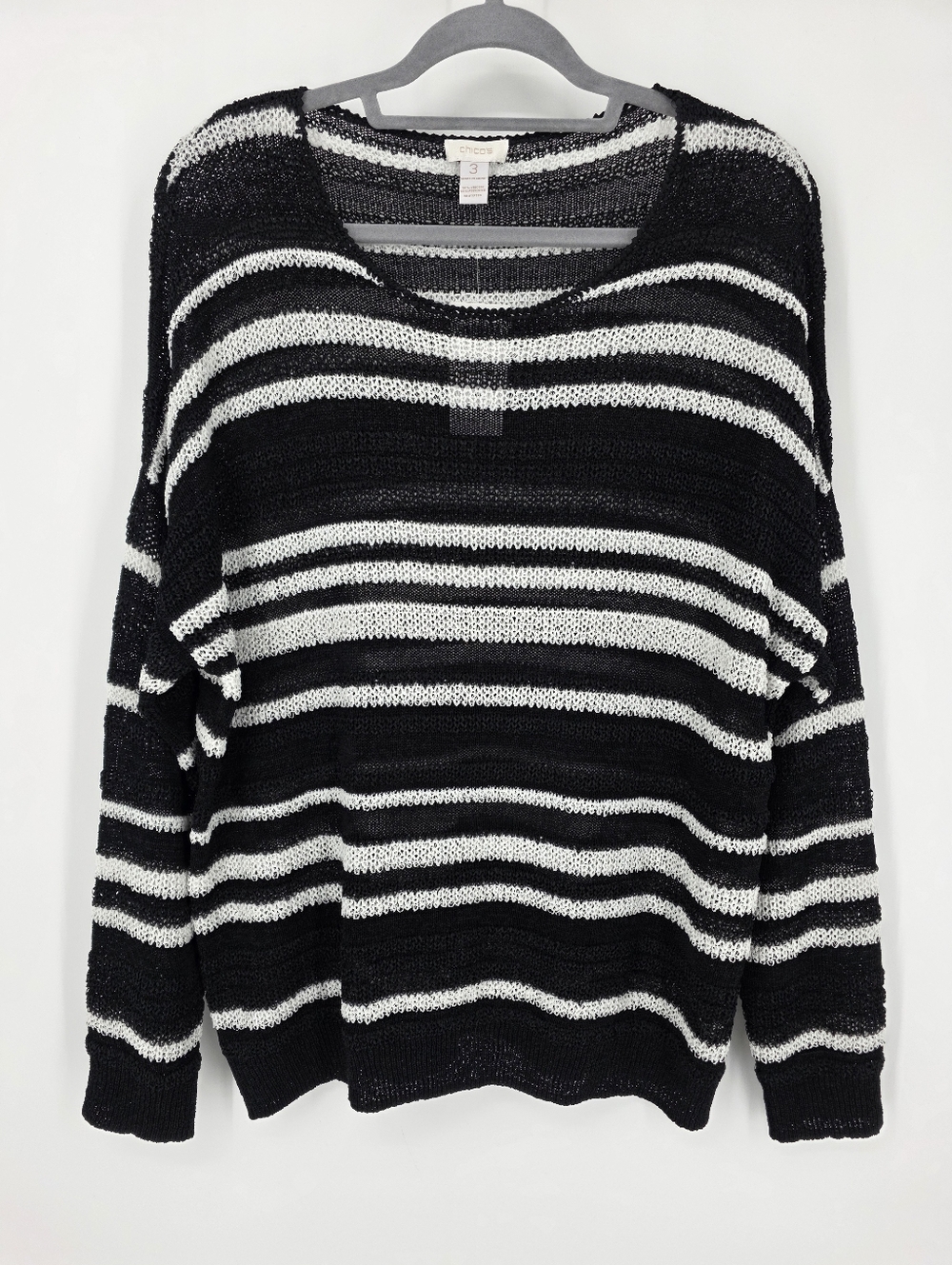 Chico's Gia Stripe Open Weave Sweater, Sz 3